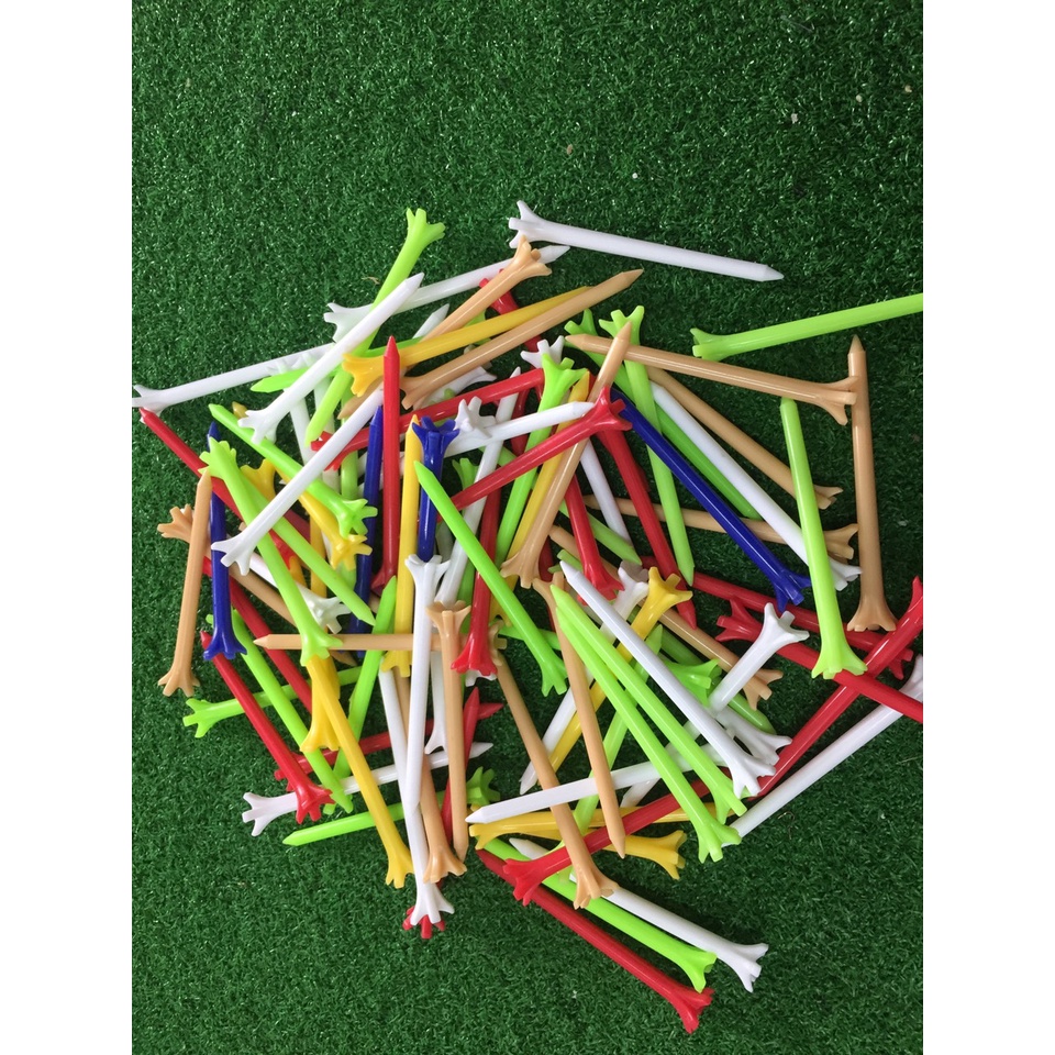 Set 20 cái tee golf nhựa dài 7cm, tee nhựa đỡ bóng golf, ti chơi gôn nhiều màu siêu bền, trụ đỡ bóng gôn