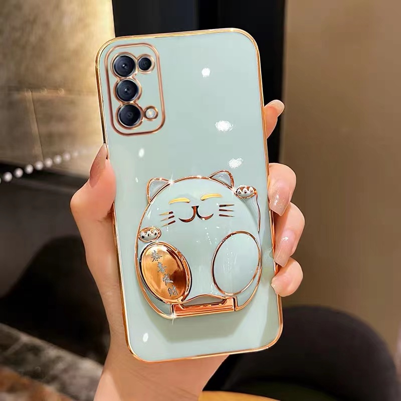Ốp Điện Thoại Siêu Mỏng Mạ Viền Họa Tiết Mèo May Mắn Cho OPPO A16 A15 A15S A55 4G A16K A94 A9 F11 A83 A54 4G