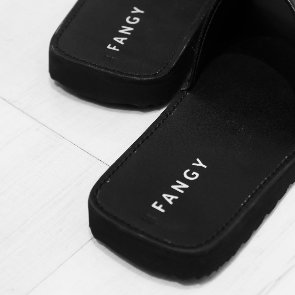 Dép Nam Nữ FANGY - The Square Slides Black Leather