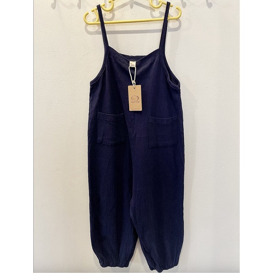 JUMPSUIT BÉ GÁI - FOREST MAP - SIZE 4-5 TUỔI 104-110CM - XANH NAVY - HAI DÂY - DÀI CHÂN - CỔ VUÔNG - 100% COTTON THUN -