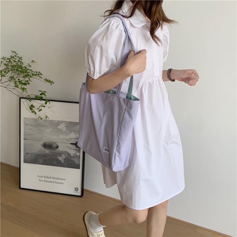 Túi Canvas Đeo Chéo Đeo Vai 2 Mặt Không Khoá