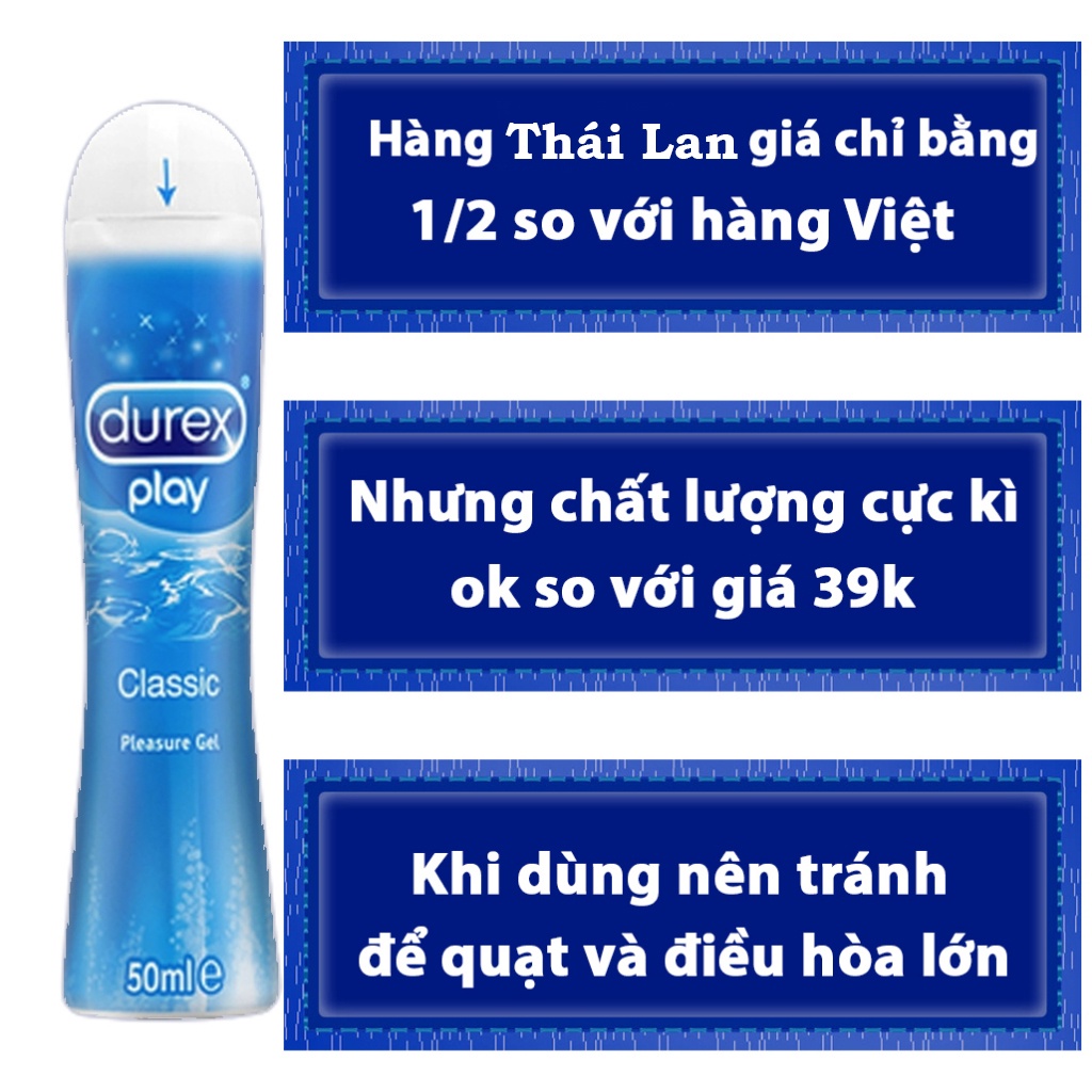 Gel bôi trơn DUREX PLAY CLASSIC hàng Thái 50ml, gel bôi trơn DUREX gốc nước tăng khoái cảm