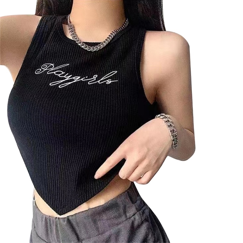 Áo Croptop Sát Nách Cổ Tròn Thêu Chữ Thời Trang Cho Nữ