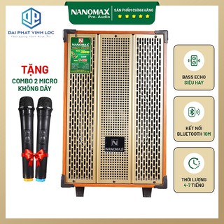 Loa kéo karaoke mini nanomax t12 bass 30 công suất 260w tay kéo vân gỗ tặng kèm 2 mic