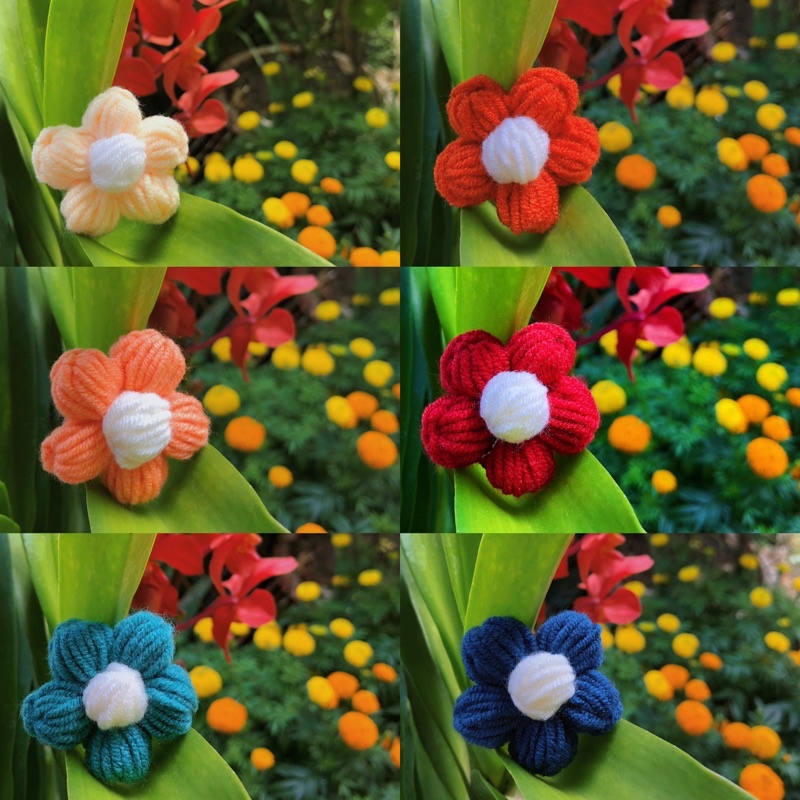 Hoa len móc, pin cài áo, đầm, túi, balo - 4cm có ghim