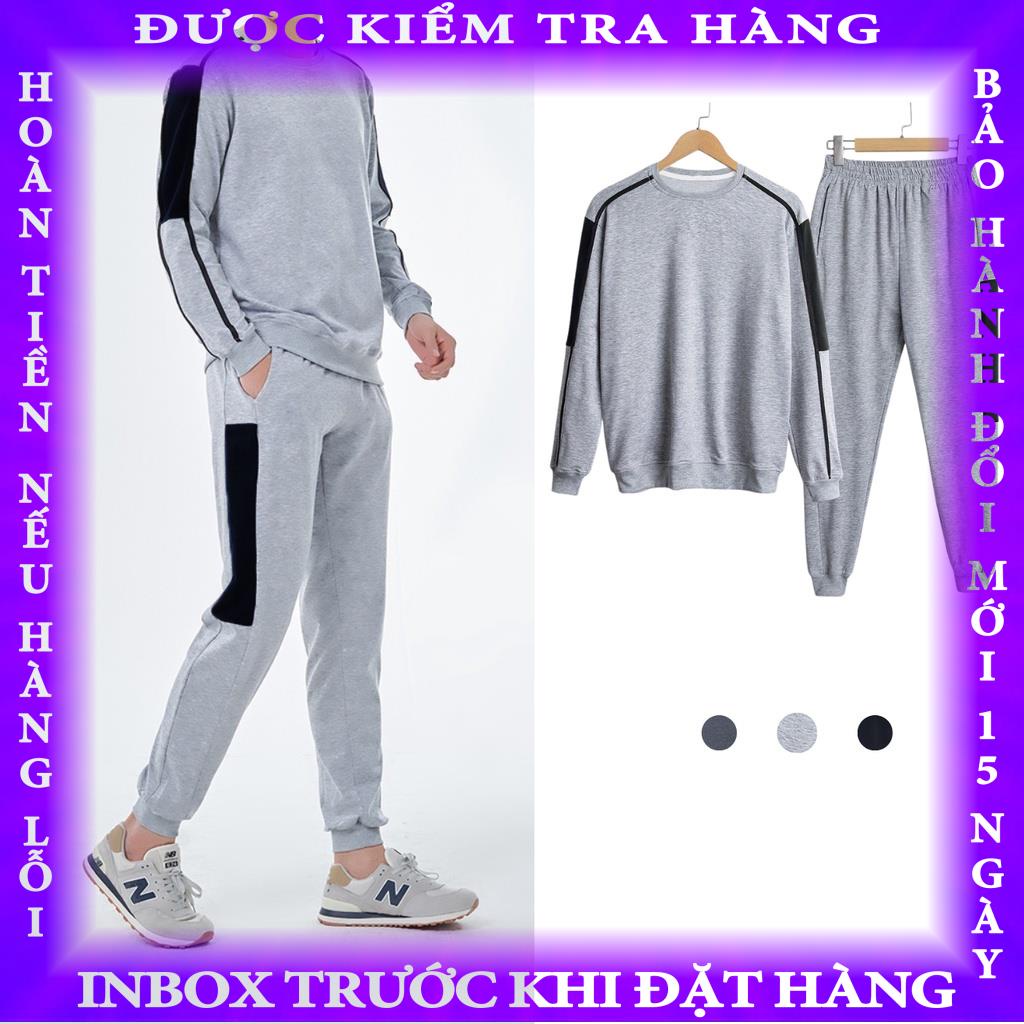 Bộ thể thao nam dài tay, bộ thu đông nam cổ tròn chất Nỉ Da Cá dày dặn phối màu trẻ trung năng động letuan