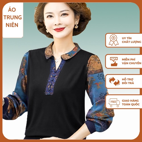 Áo Kiểu Trung Niên Nữ Sang Trọng Tuổi 50 Thời Trang Trung Niên Như Thủy LE025