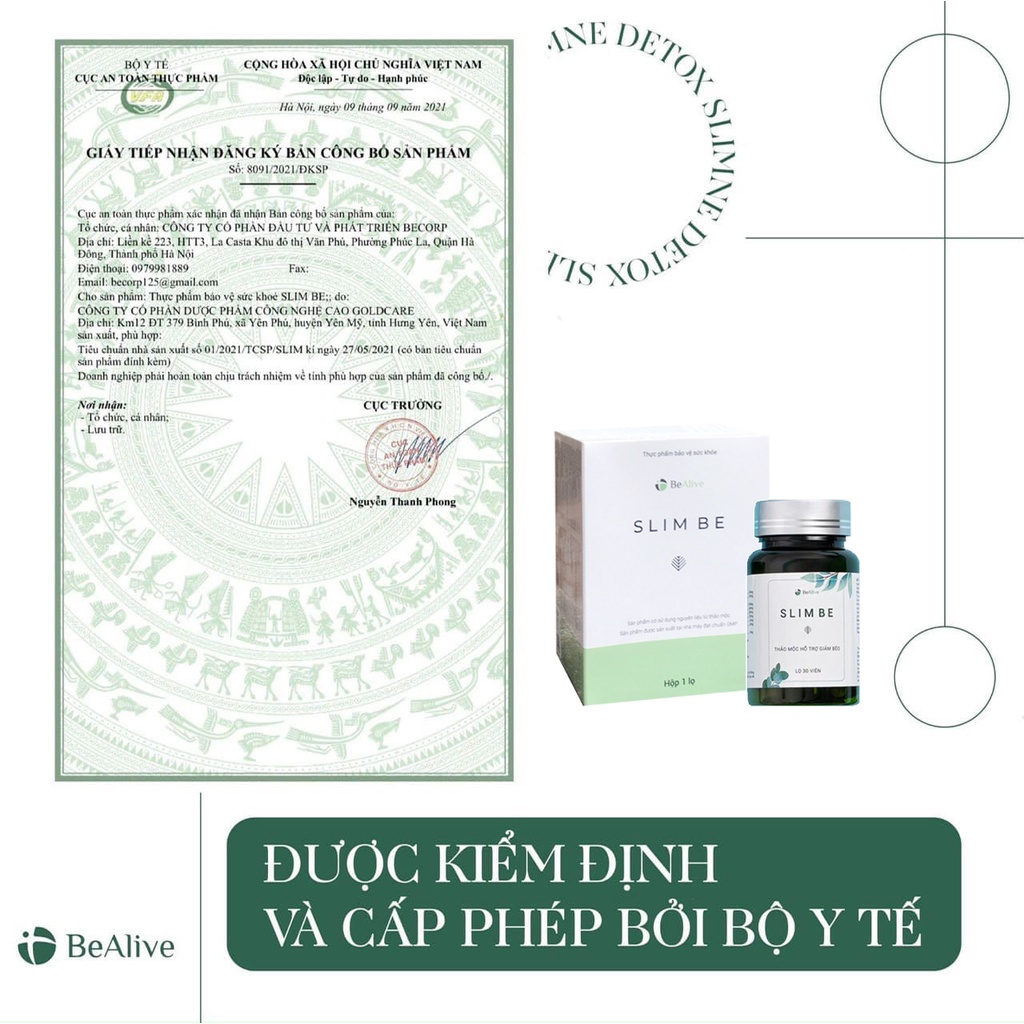 Giảm Cân Slim Be Của BEALIVE Hộp 30 Viên Chính Hãng Giúp Giảm Cân An Toàn