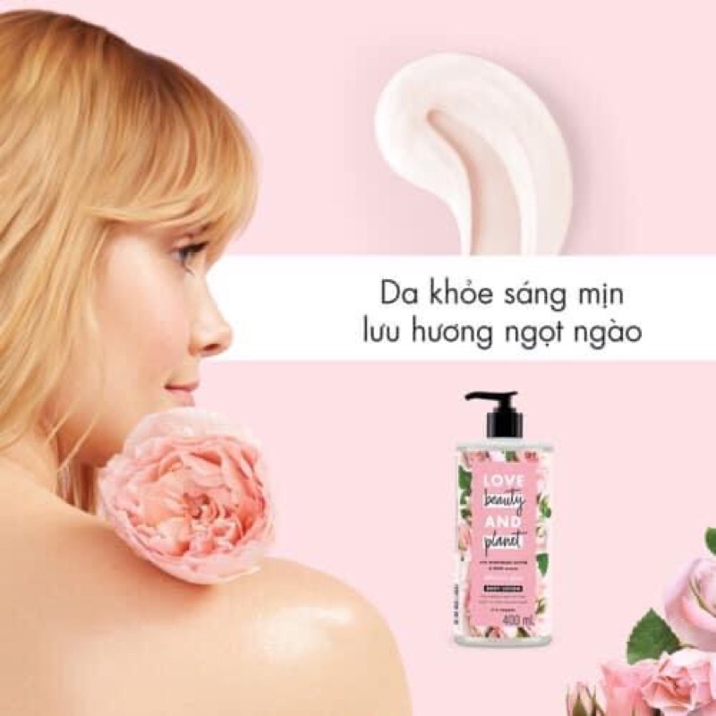 Sữa dưỡng thể  hoa hồng Love Beauty And Planet Delicious Glow 400ml dưỡng ẩm lưu hương và giúp làn da sáng mịn hơn