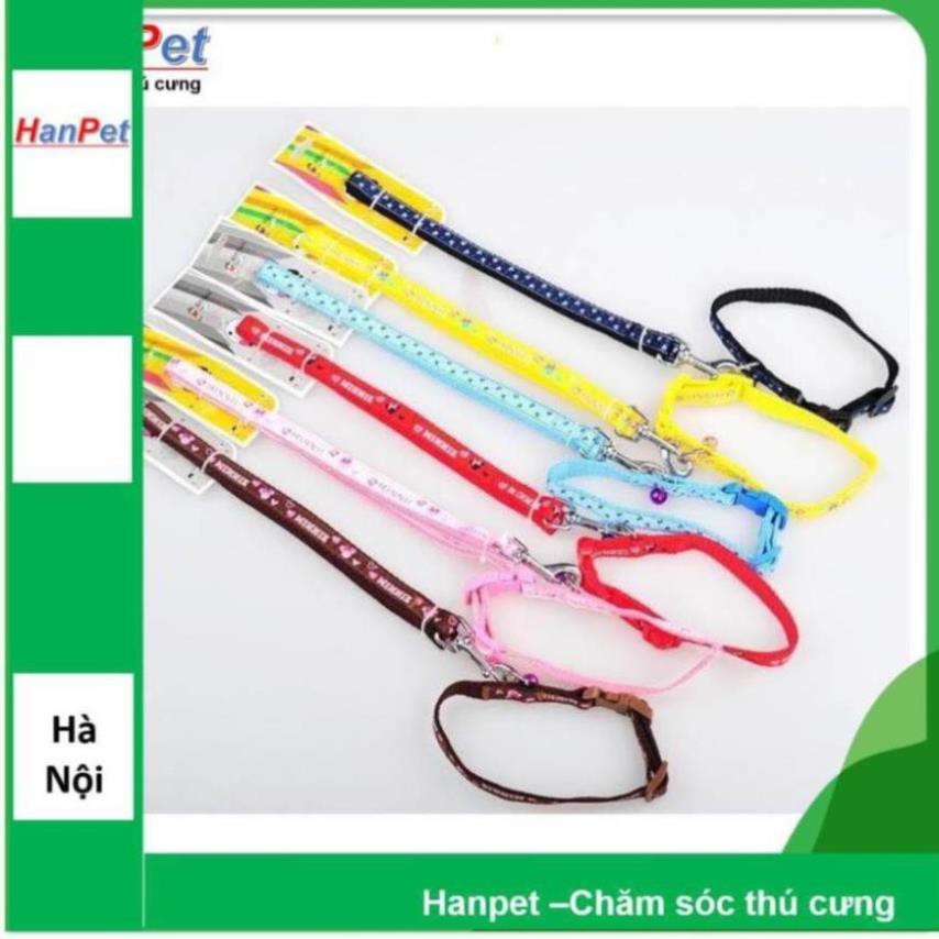 (4 size) Dây dắt cho chó mèo in hoa vòng cổ 2 lớp- dây dắt chó đã kèm vòng cổ