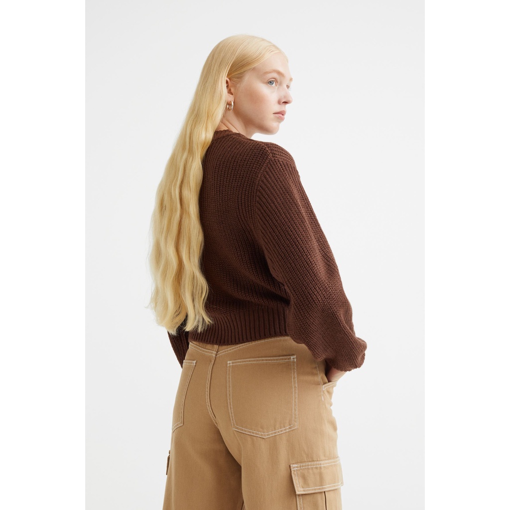 H&M Đức - Áo khoác cardigan len dày tay phồng vặn thừng nút trắng nâu tím sale auth cao cấp chính hãng có sẵn 1080845002