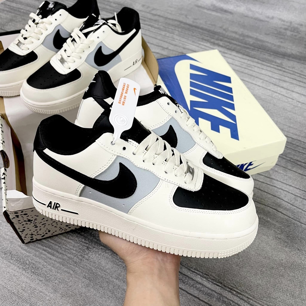 Giày NlKE vệt đen,mũi đen nam nữ, giày trắng đen,AF1 Air Force 1 Custom trắng đen xanh bản 1/1