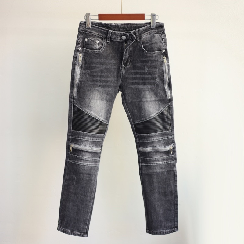 Quần jean nam streetwear cao cấp BEAR STREETWEAR,màu đen vá da,form slimfitt,vải denim co giãn