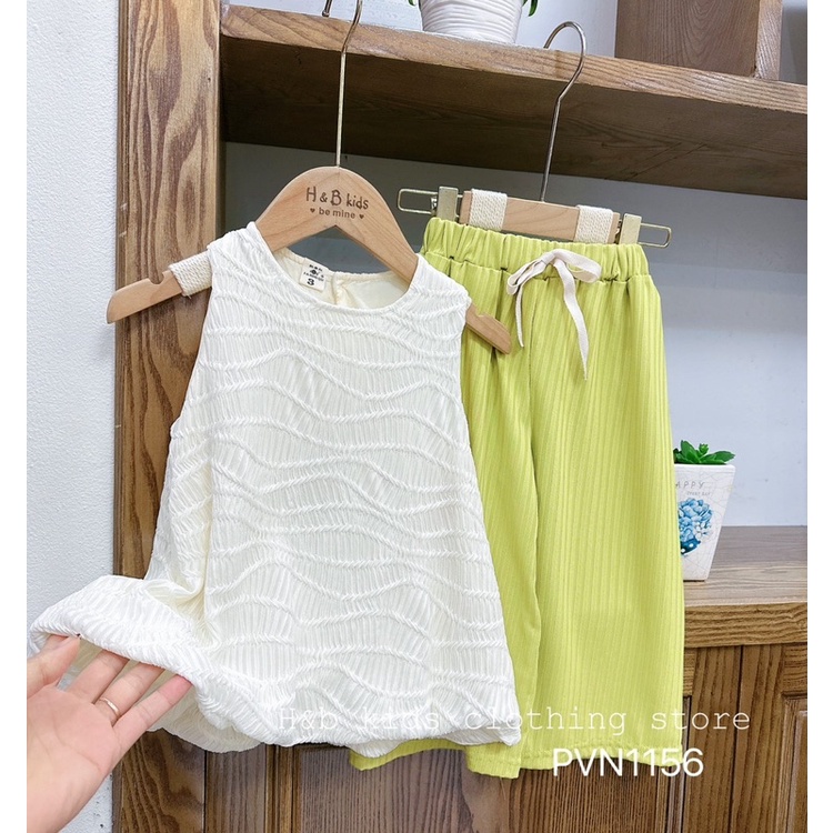 Set áo ren quần tăm đũa xanh cho bé gái