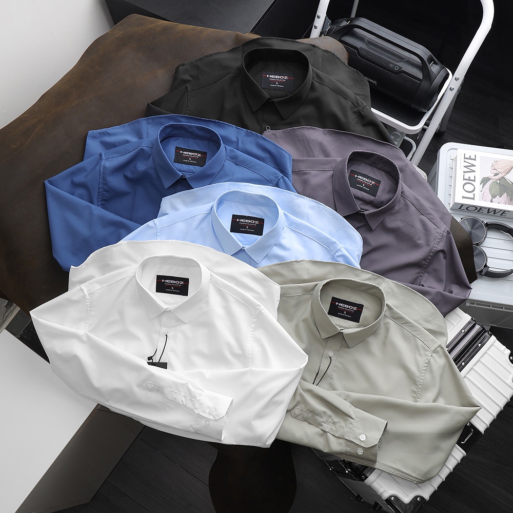 Áo sơ mi nam dài tay cổ bẻ, chất vải cotton cao cấp basic Heboz 6M - 00001286