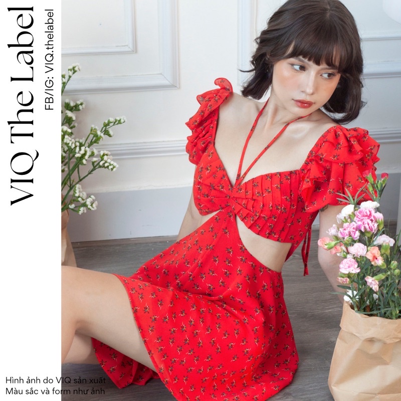 Playsuit xoè dạng đầm chiffon tay phồng cutout eo Kourtney - VIQ The Label