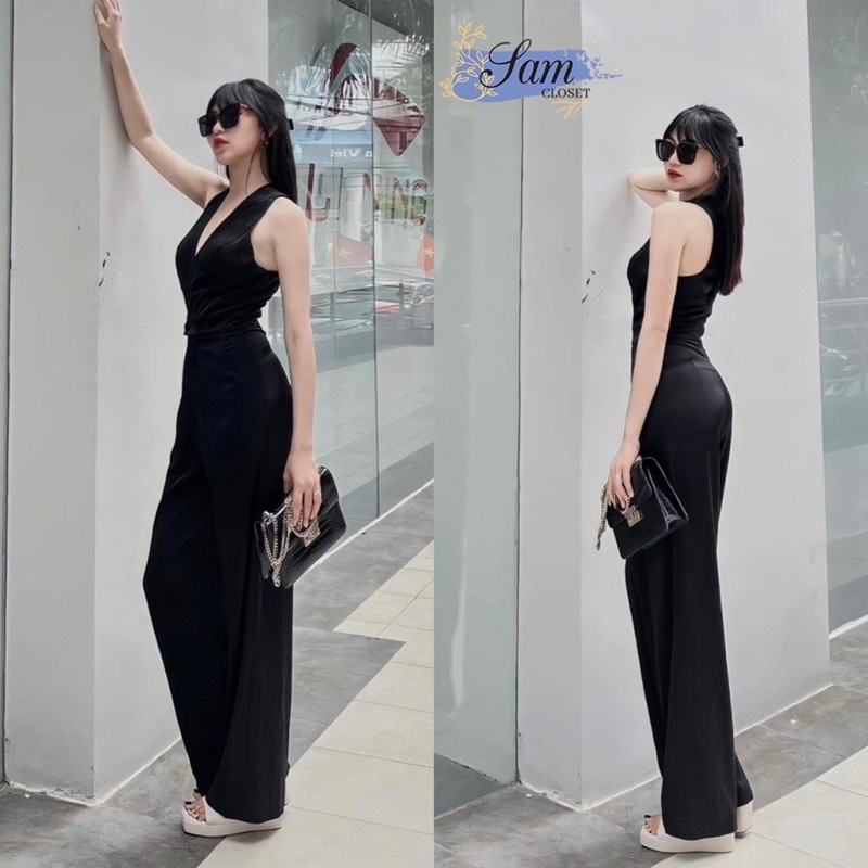 Jumpsuit Nữ Cổ V Hở 2 Bên Vai Quần Ống Rộng (Có Mút Ngực) Thời Trang Nữ Sam Closet Free Size 40-55kg Vip88