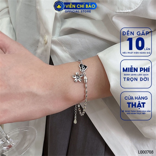 Lắc tay xích trái tim charm hoa nhỏ chất liệu bạc Thái 925 thời trang phụ kiện trang sức nữ Viễn Chí Bảo L000708