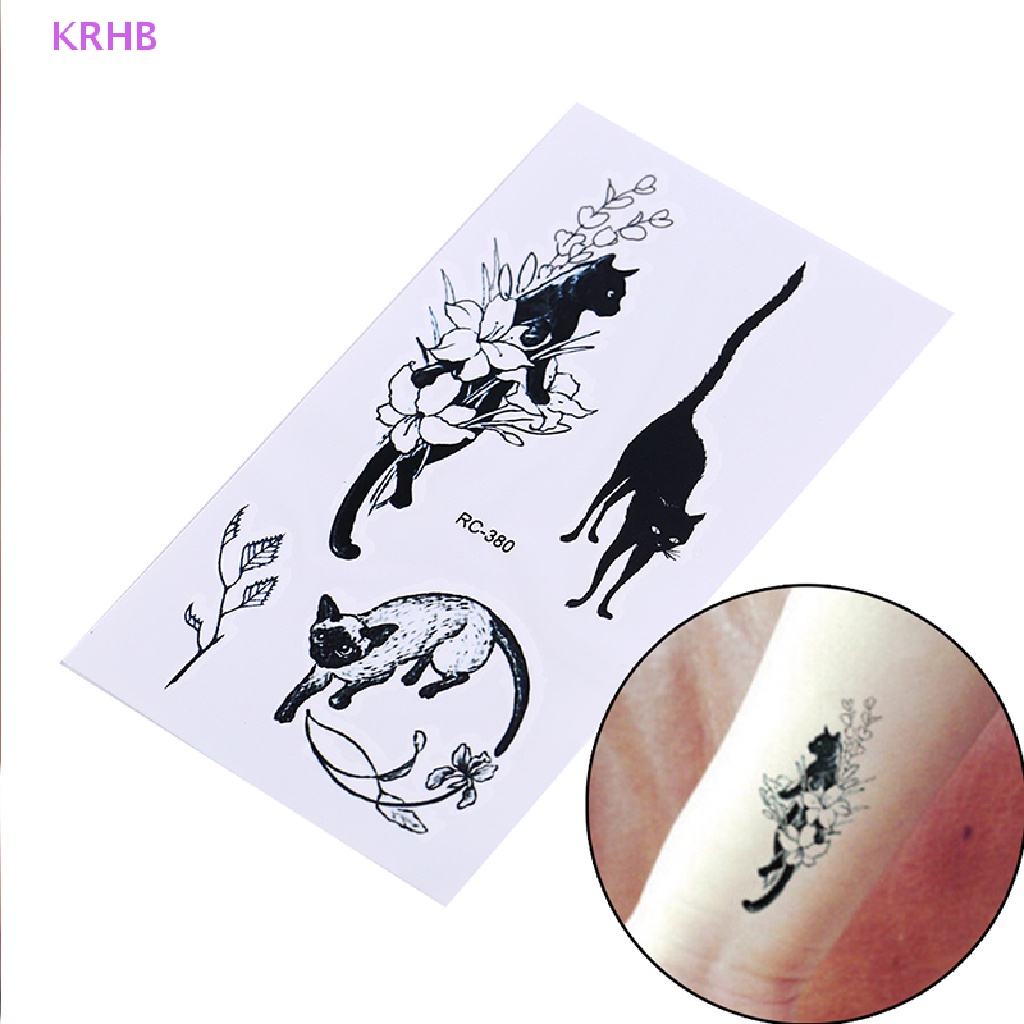Hình Xăm Dán Tạm Thời Hình Mèo Đen Chống Nước Độc Đáo Mới