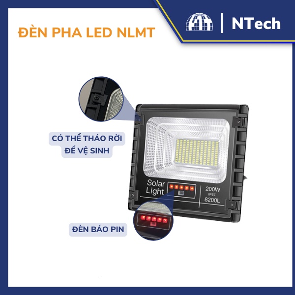Đèn Năng Lượng Mặt Trời JD-8200L Công Suất 200W - Mẫu Mới 2020, Khung Nhôm, Chip Led "SMD" - BH 02 Năm