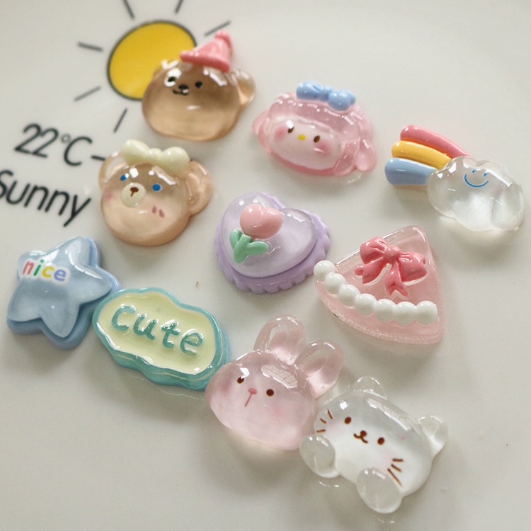 Charm thỏ mèo gấu cute trong suốt đính keycap, kẹp tóc, vỏ ốp điện thoại, DIY