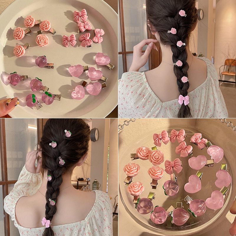 🎀 yakult 🎀Kẹp tóc hình trái tim/ quả đào/ nơ/ trái tim thời trang cho nữ