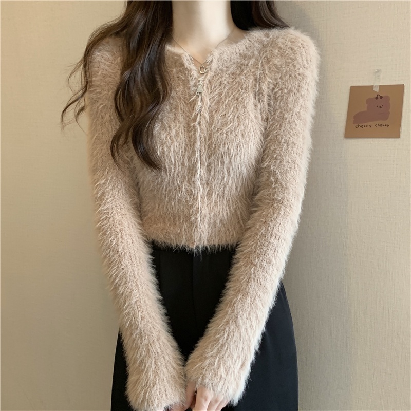 Áo Khoác cardigan Dệt Kim Bằng Lông Chồn cashmere Mỏng Vừa Vặn Với Tất Cả Các Kết Hợp Ngắn Trên Cùng