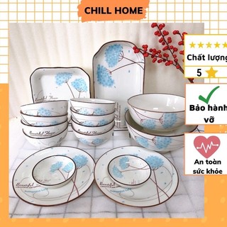 Bộ bát đĩa sứ sản phẩm bát tràng,set chén dia họa tiết  bát decor cao cấp Chill Home