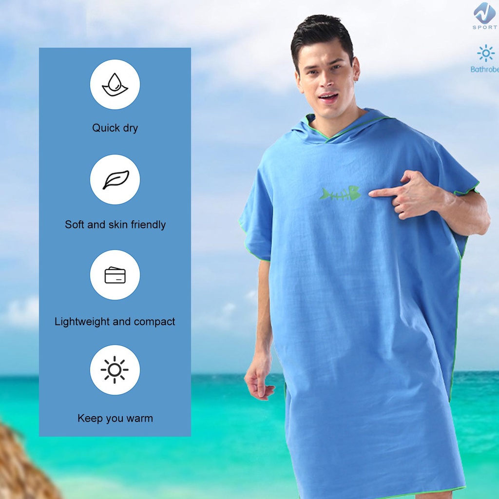 Khăn Tắm Đi Biển / Lướt Sóng Có Mũ Trùm Đầu Bằng Sợi Micro Cho Người Lớn