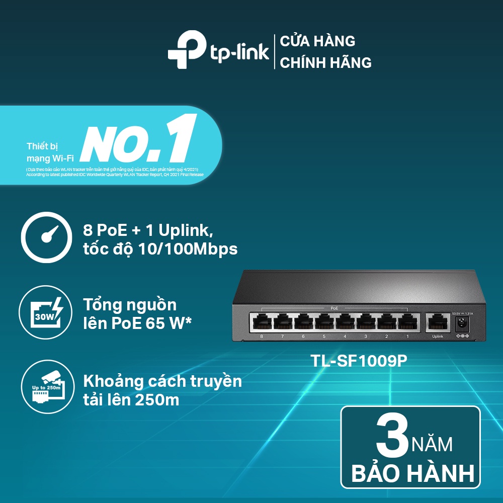  Bộ Chia Tín Hiệu Switch Để Bàn TP-Link TL-SF1009P 9 Cổng 10/100Mbps với 8 Cổng PoE