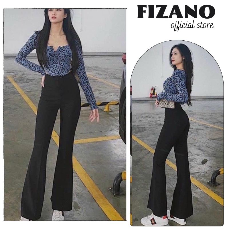 Quần nữ ống loe cạp cao gen bụng hách dáng phối sơ mi áo thun phong cách fizano