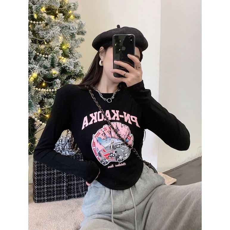 Áo Croptop Tay Dài In Họa Tiết Phong Cách Mùa Thu Mới Quyến Rũ Cho Nữ