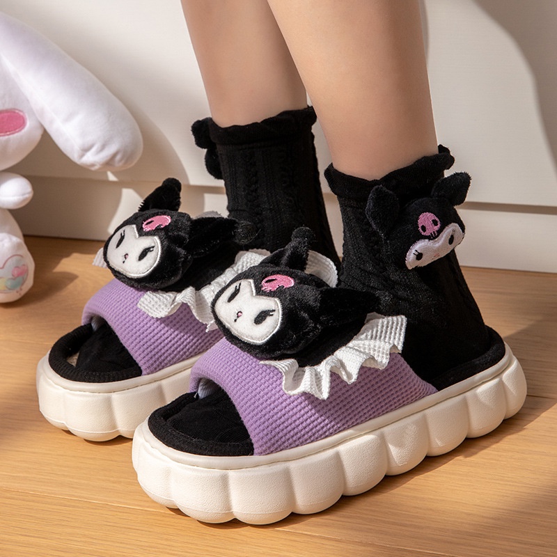 Dép Vải Lanh Họa Tiết Hoạt Hình Công Chúa Kuromi Thời Trang Xuân Thu Cho Nữ