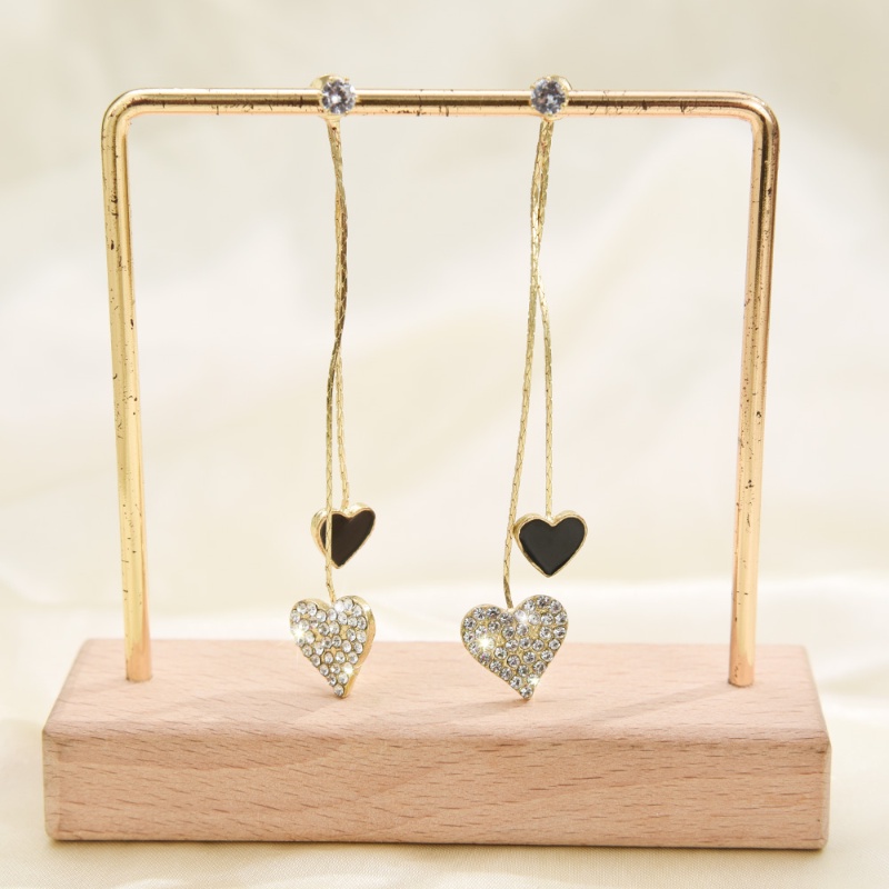 Bông Tai Dáng Dài Mặt Hình Trái Tim Đính Đá Phối Tua Rua Lưng Thời Trang Dự Tiệc Cưới