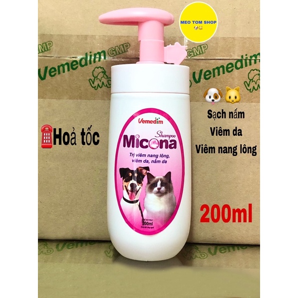 Micona sữa tắm nấm chai 200ml cho chó mèo, thơm siêu dưỡng da và lông.