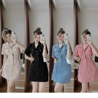 đầm dự tiệc đi chơi cao cấp kiểu dáng sơ mi đính nút chất liệu nhung tăm siêu dày sịn mịn trẻ trung xinh xắn MyMy store