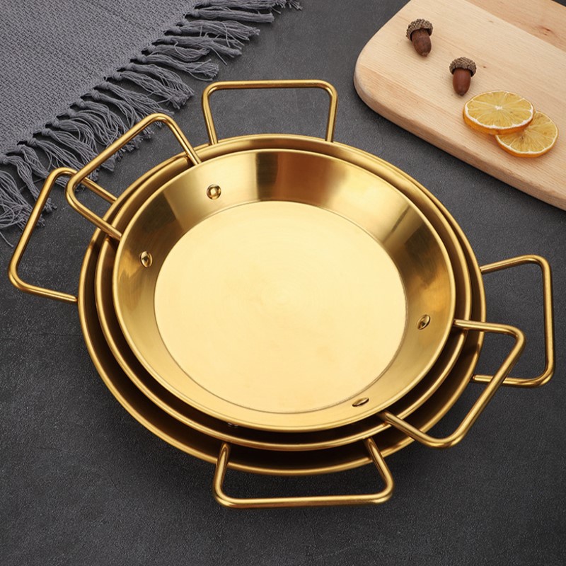 ♫Đĩa Hải Sản Nồi Nấu Mì Súp Vỉ Nướng Thịt Đáy Phẳng Dày Bằng Thép Không Gỉ Chống Gỉ Cấp Thực Đĩa Tôm Càng Hai Tai Nhà Hàng