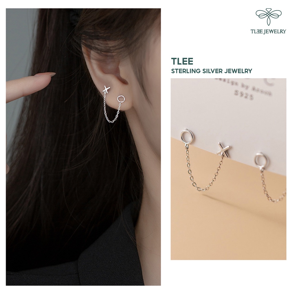 Khuyên tai bạc nữ TLEE x o tua dài cá tính TleeJewelry B0266