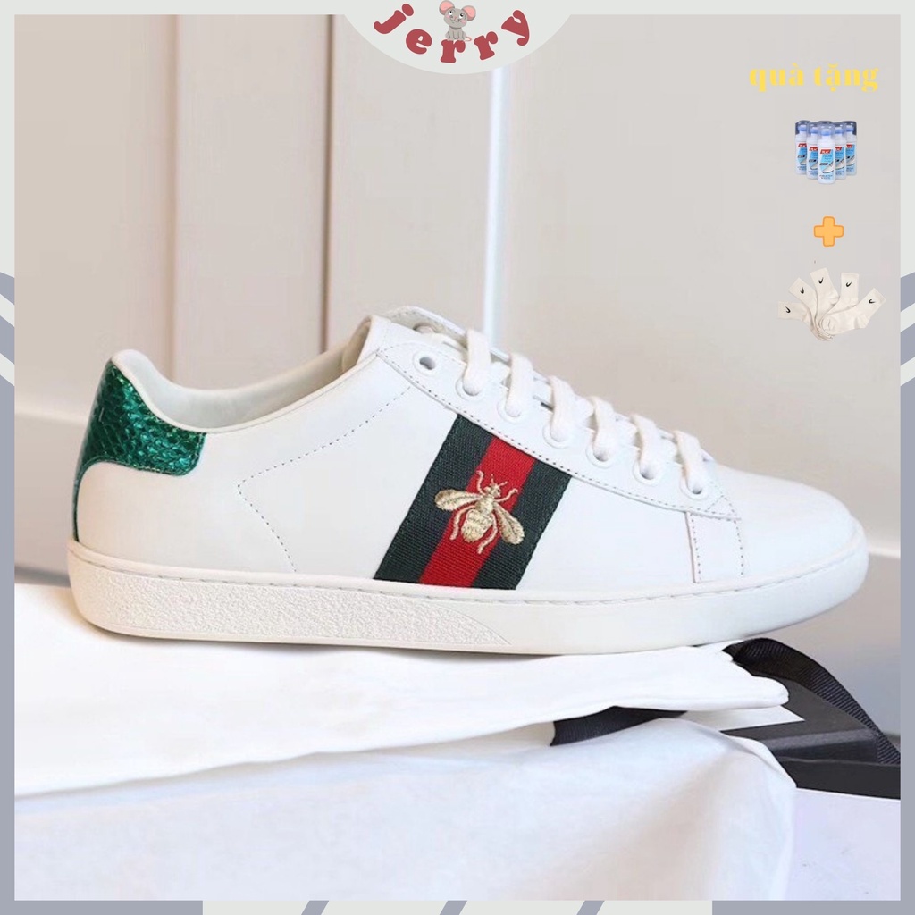 Giày gucci ong, giày thể thao nữ nam gucci ace 3 vạch hàng cao cấp full phụ kiện túi vải tặng kèm tất vệ sinh giày