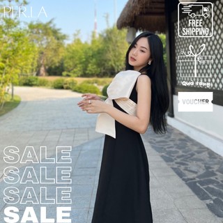 Váy thiết kế màu đen PERLA thắt nơ dáng dài cao cấp