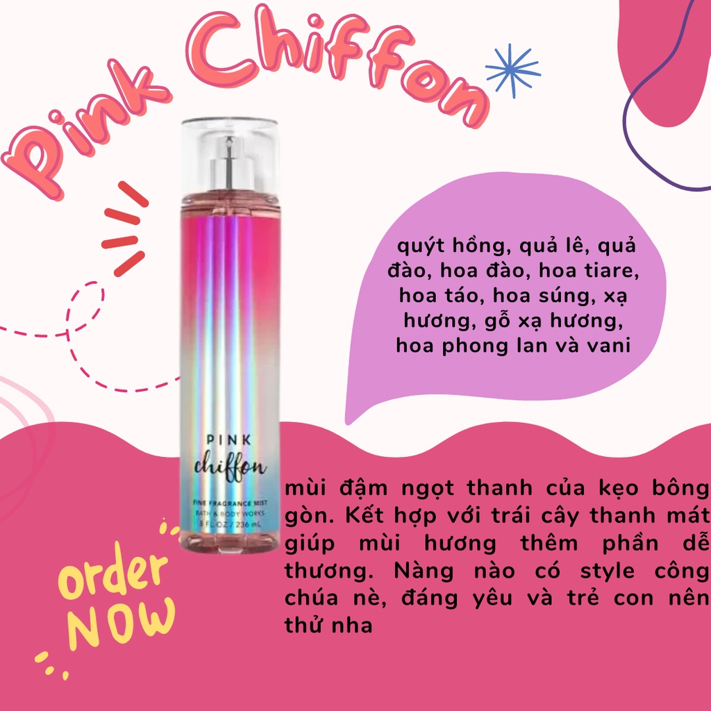 Xịt thơm Bath & Body Works Pink Chiffon [Hàng Mỹ]