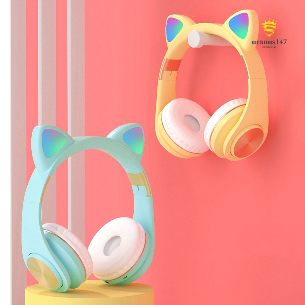 Tai Nghe U.O Bluetooth 5.0 Không Dây 5.0 Dễ Thương Với Đèn LED Và Mic Đầu Cắm 3.5mm