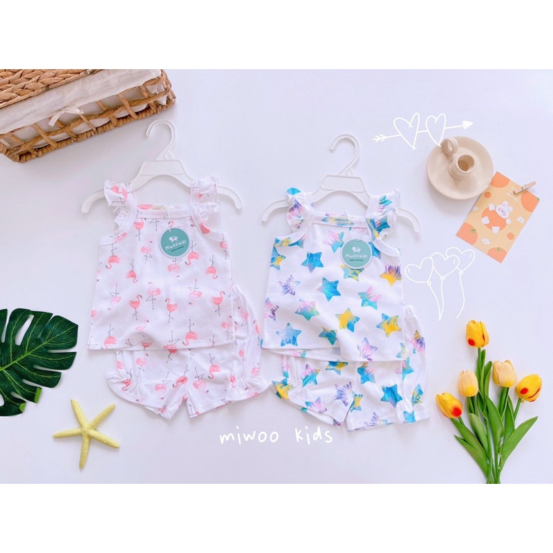 Bộ hai dây cánh tiên vải cotton bozip miwoo kids bảng màu 2 cho bé gái