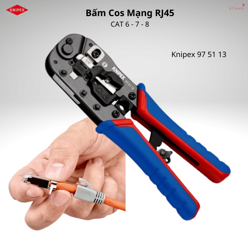 Kìm Bấm Cốt Mạng RJ 45 Các Loại CAT 6 7 8 Knipex 97 51 13 Có Chức Năng Cắt &amp; Tách Dây