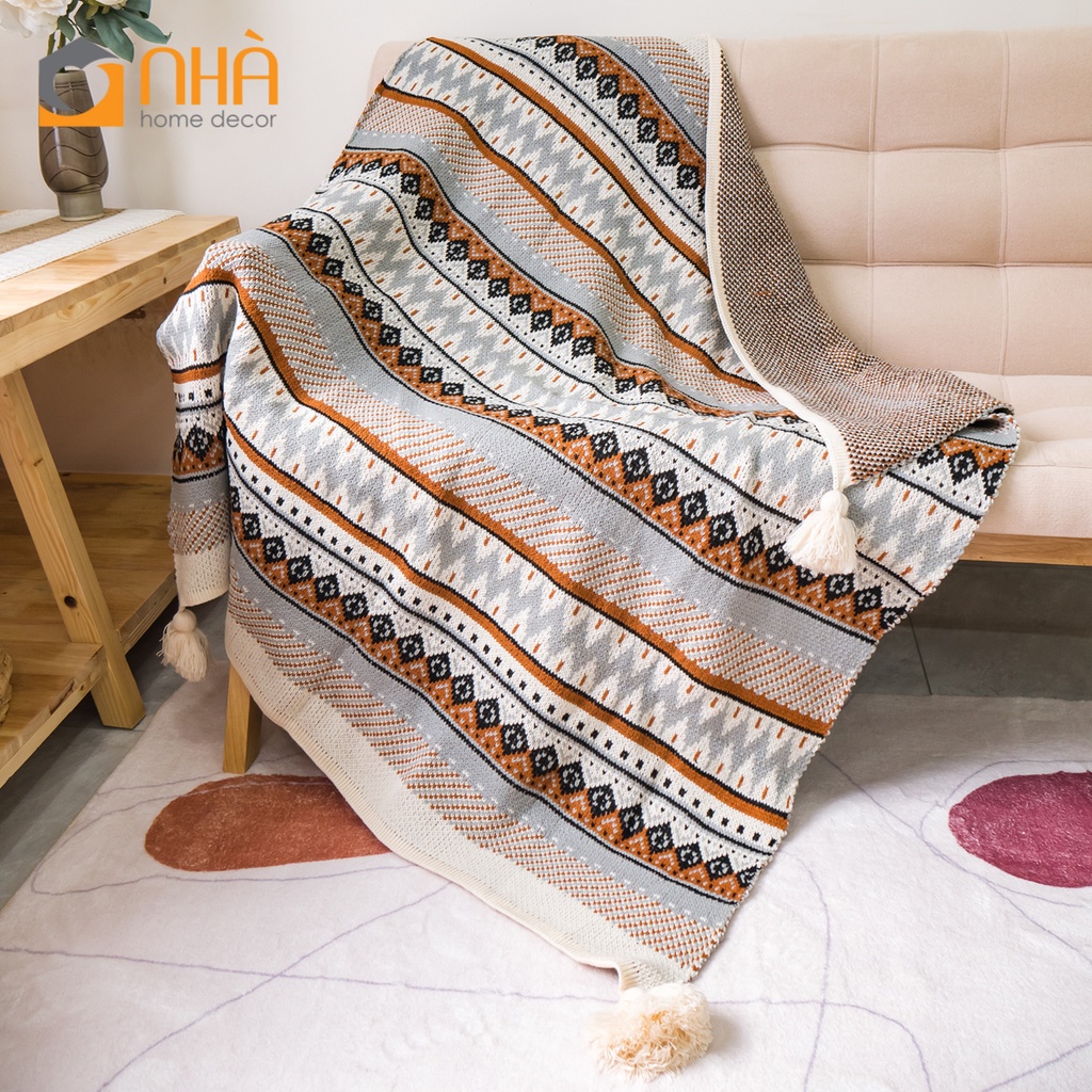 Chăn Đan Len Dệt Kim Boho Trang Trí Sofa