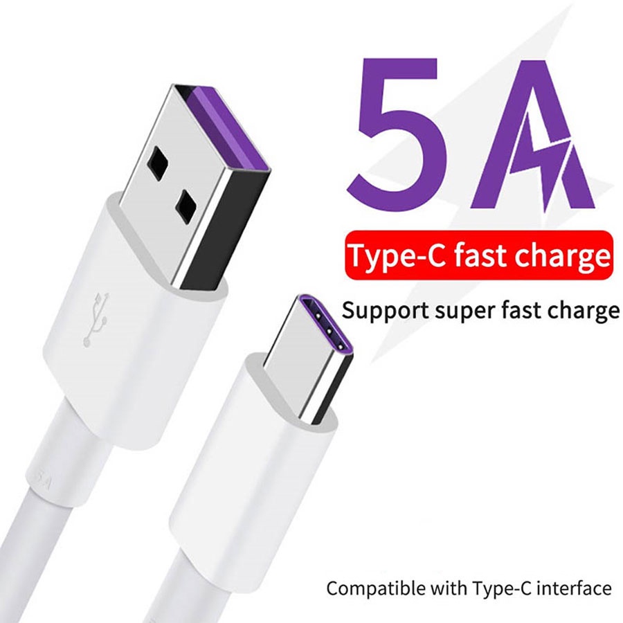 Dây Cáp Sạc Nhanh Type-C USB-C Cho Huawei Nova 5T 7i 7 SE Mate 20 30 P30 P40 Pro P20 Lite Y9 Prime 2019 5A