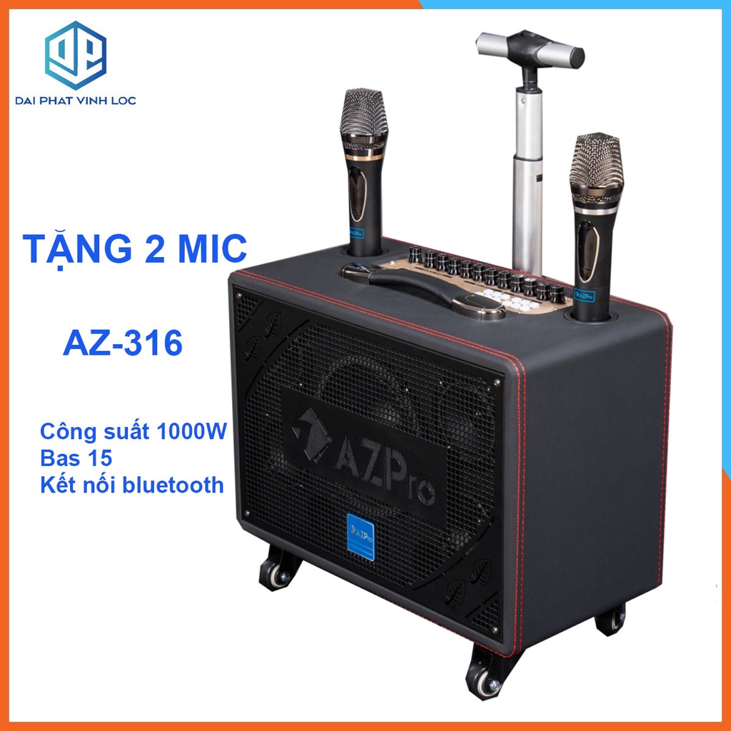 Loa Kéo Karaoke Công Suất Lớn 1000W | Loa Kéo Giá Rẻ  AZ-316 Bas 15 | Loa Kéo Bluetooth Đọc Được Usb Thẻ Nhớ Tay Kéo