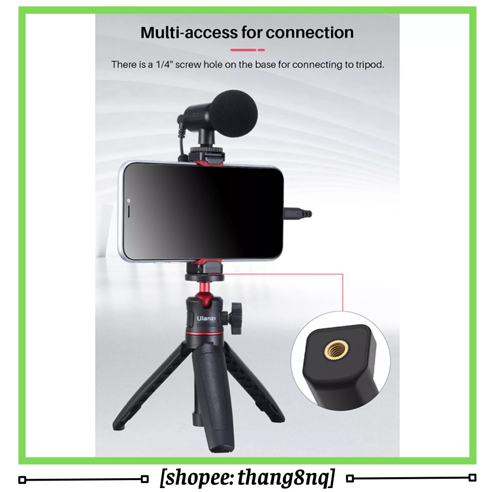 Giá kẹp điện thoại Ulanzi ST-19, tích hợp cold shoe gắn đèn led, micro làm vlog