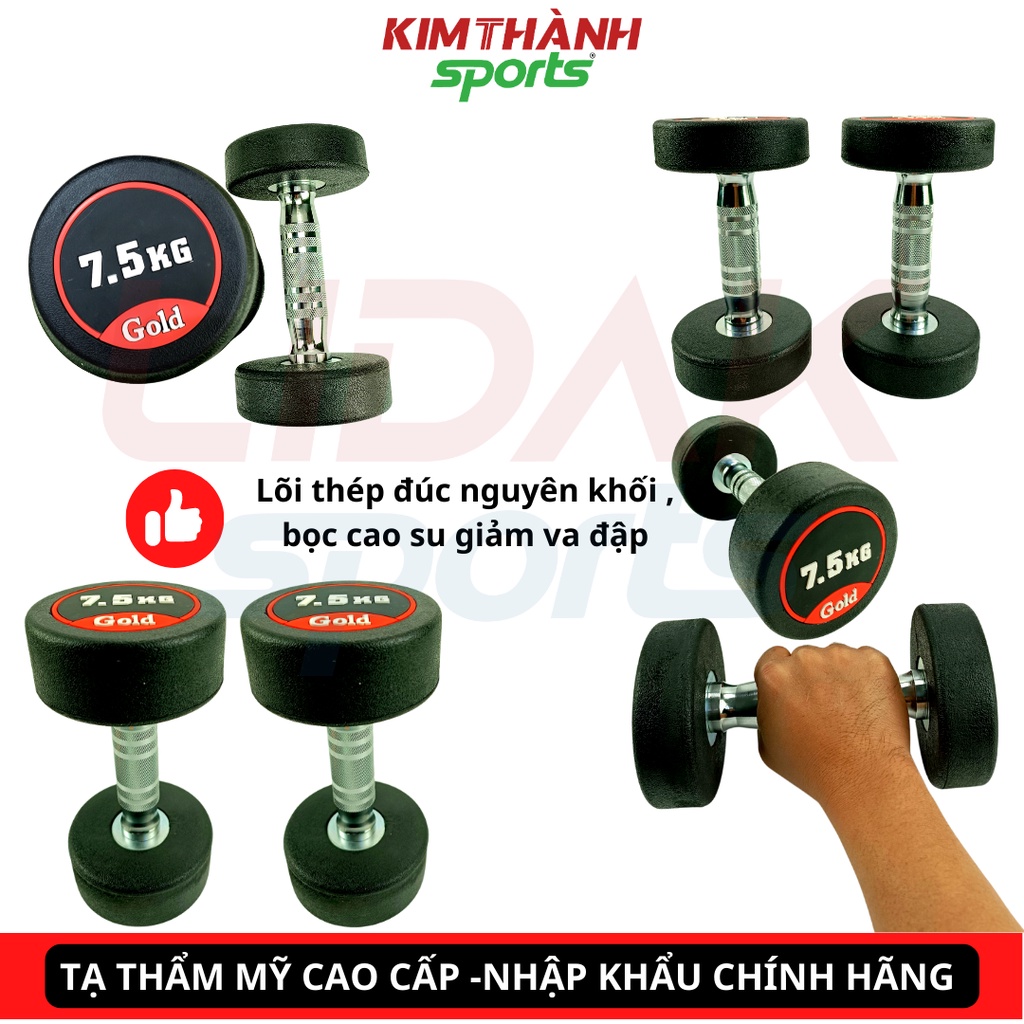 Tạ tay cao cấp Goldnova  7,5kg lõi sắt bọc cao su , tạ tập squat nam nữ tập thể dục tại nhà - KIM THÀNH SPORT