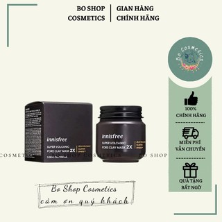 Mẫu mới - mặt nạ tro núi lửa giảm mụn đầu đen, chăm sóc lỗ chân lông innisfree super volcanic pore clay mask 2x 100ml